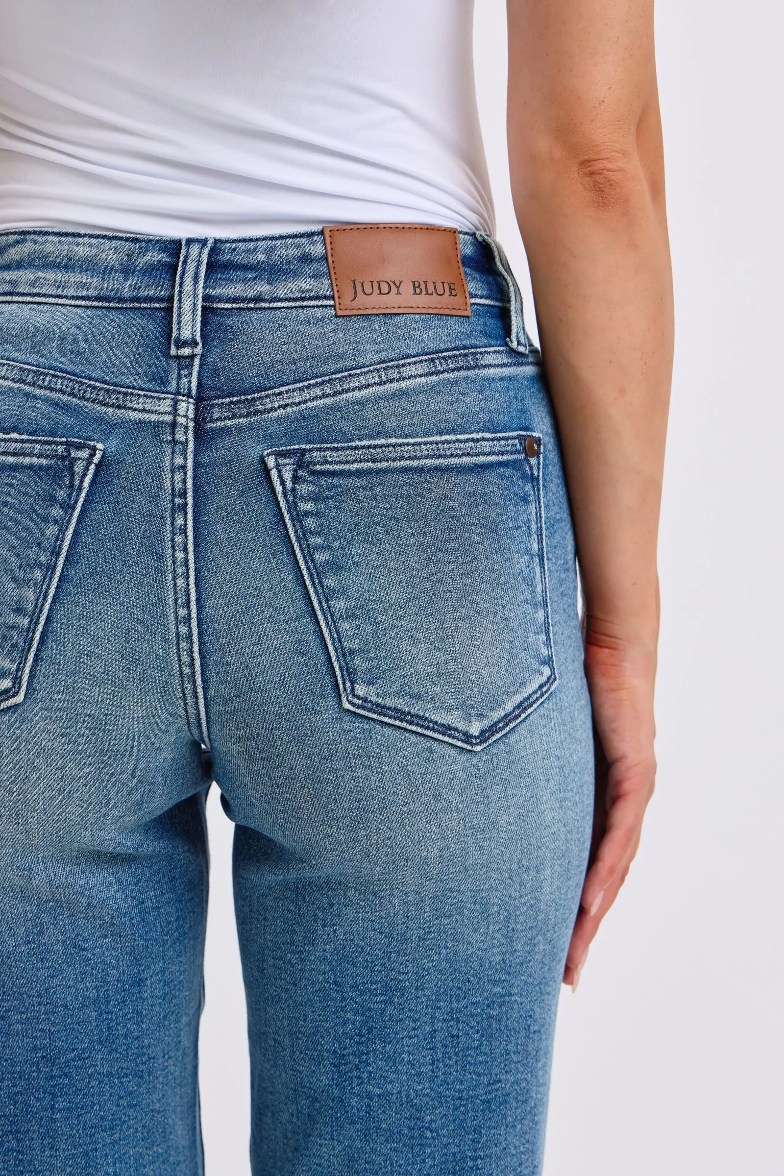 Judy Blue Mid Rise Contrast Wash Destroyed Dad Jeans, 32" Inseam