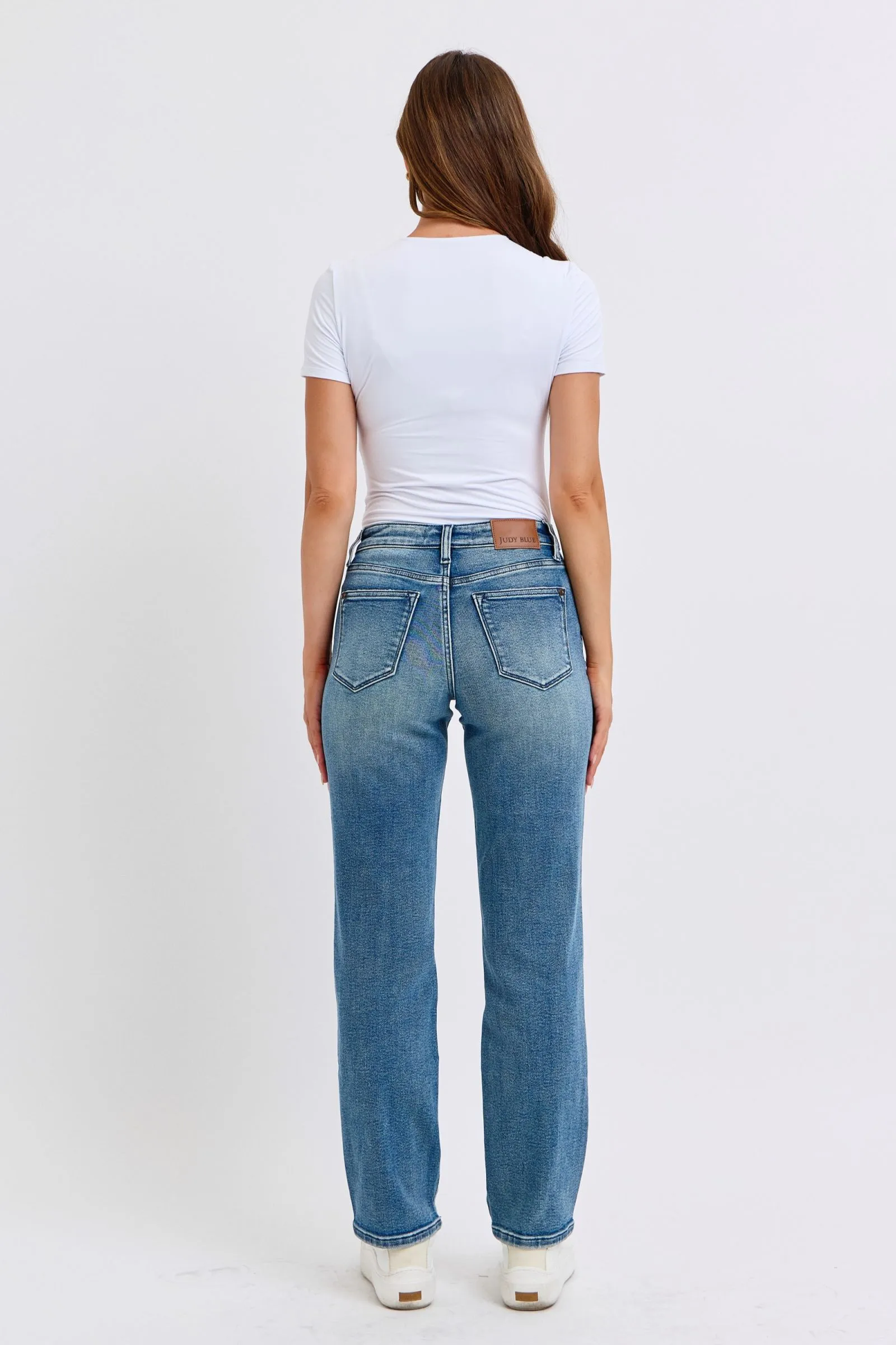 Judy Blue Mid Rise Contrast Wash Destroyed Dad Jeans, 32" Inseam