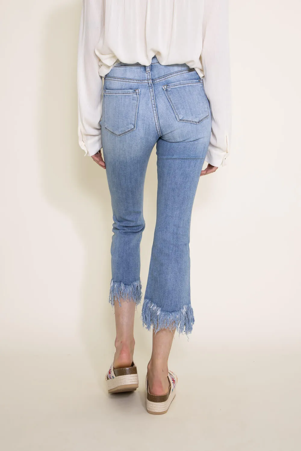 KanCan Arla High Rise Cropped Fray Hem Bootcut Jeans for Women | KC9354M