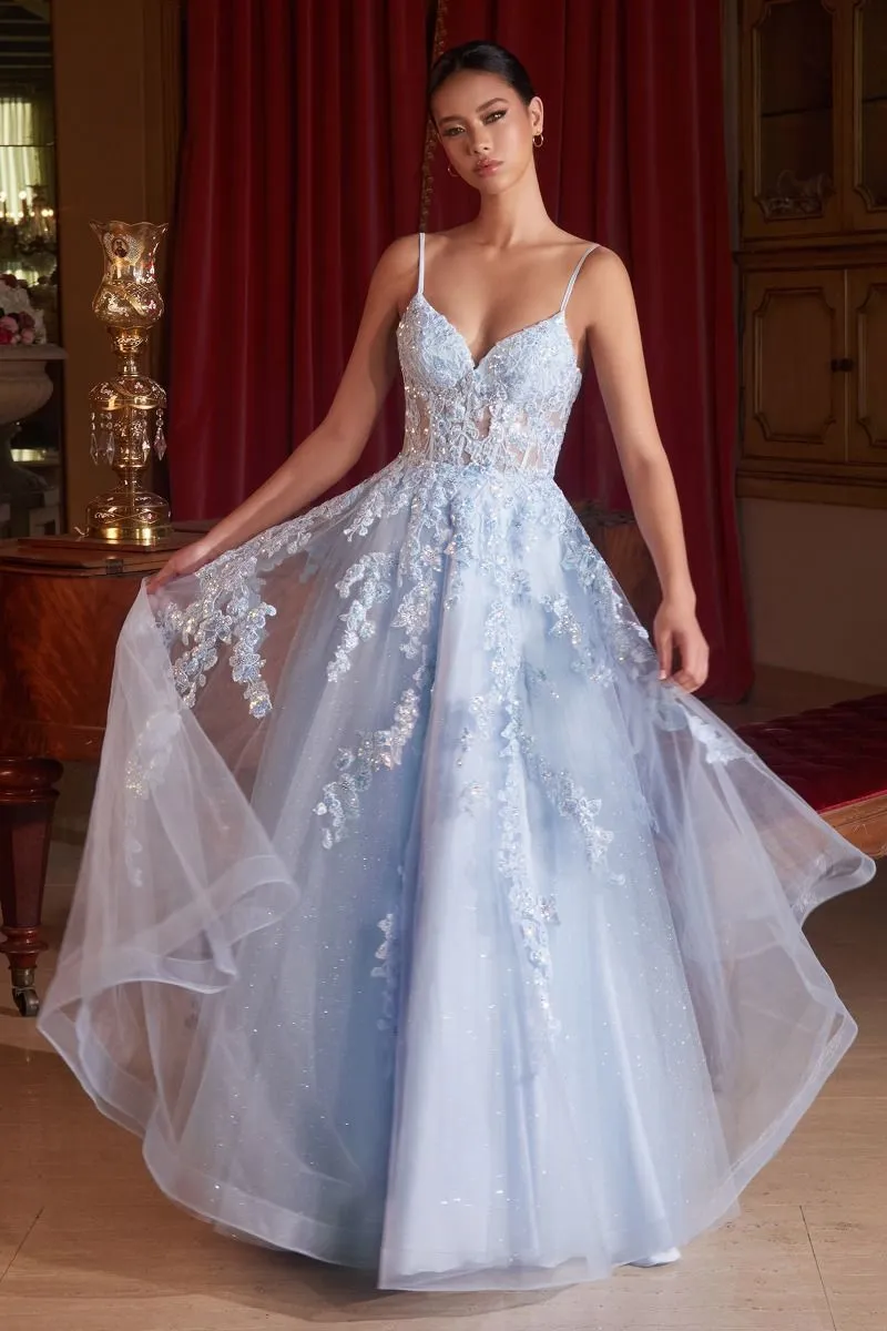 Ladivine CM347 Sheer Lace Sequin Ballgown Prom Dress Corset A Line Gown