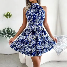 Ladonna - Blue Floral Halter Neck Spring Dress