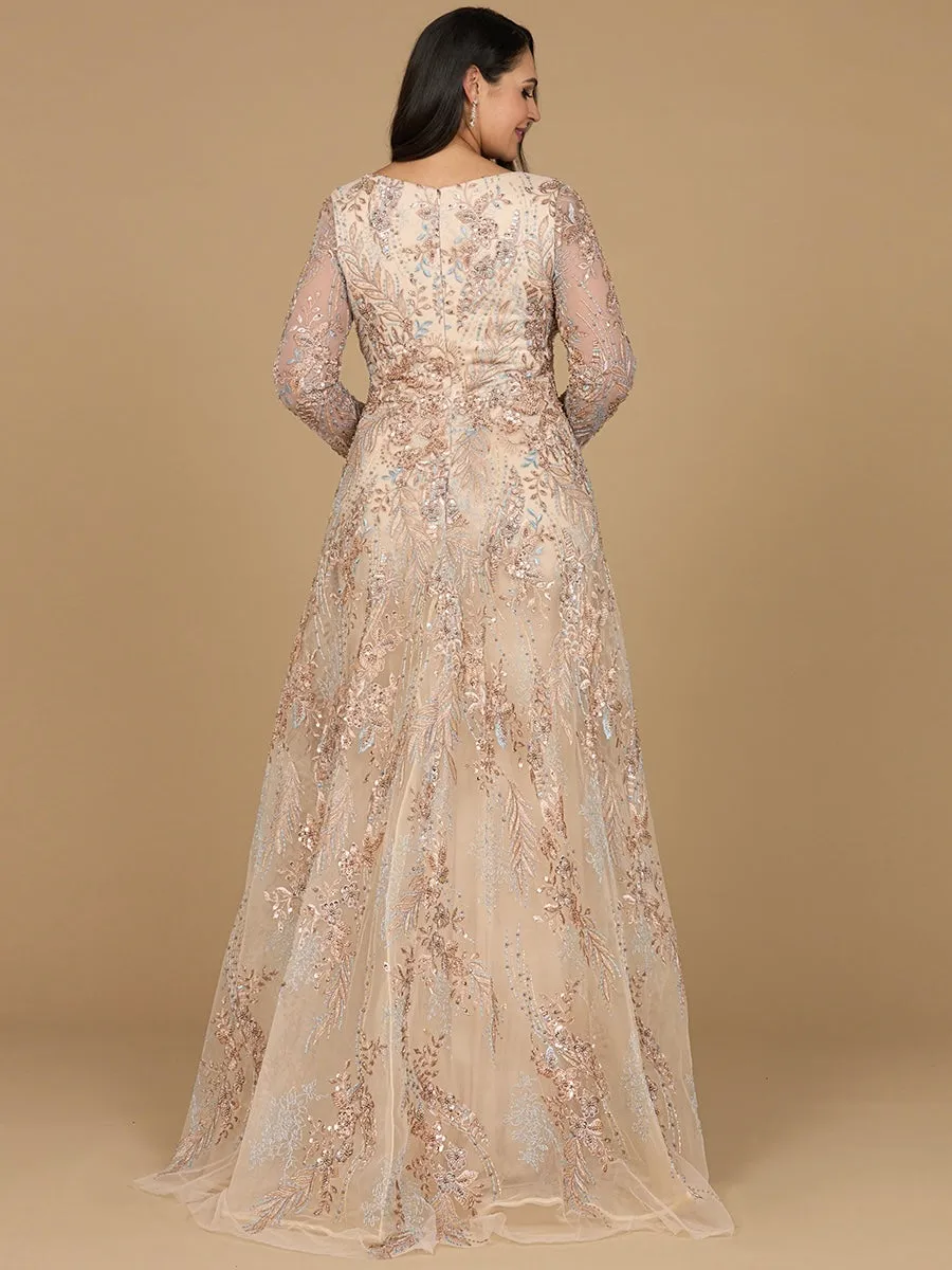 Lara 29046 - Lace Long Sleeve Gown with Overskirt
