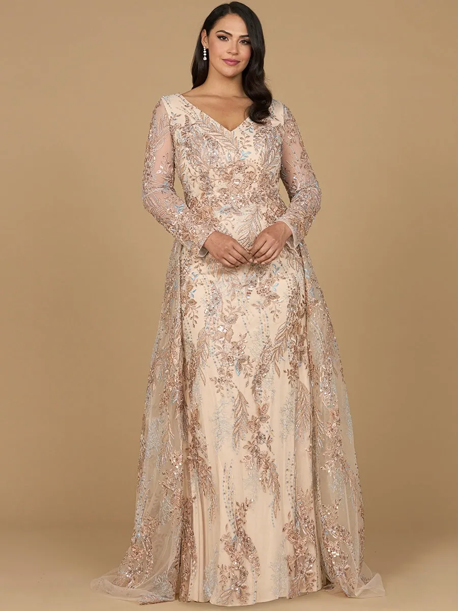 Lara 29046 - Lace Long Sleeve Gown with Overskirt