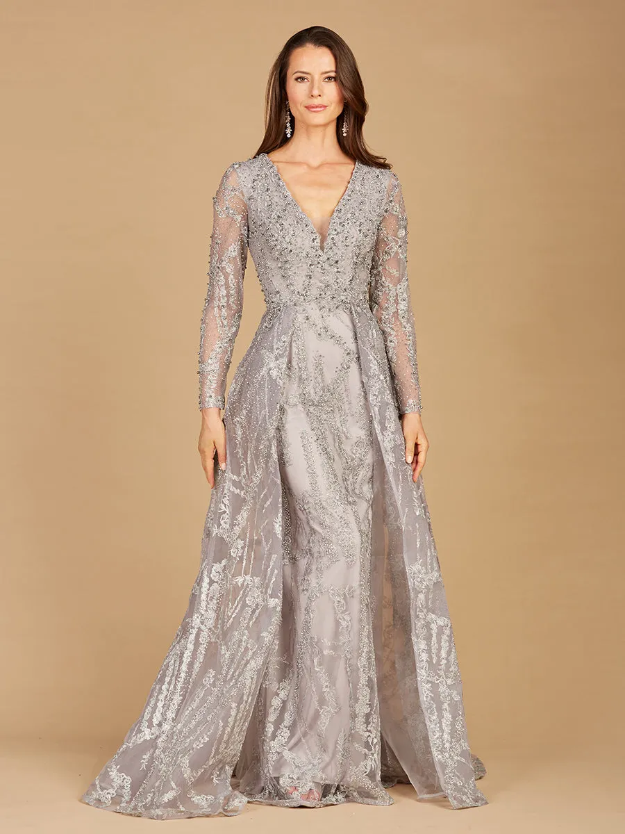 Lara 29352 - Long Sleeve Lace Gown with Overskirt