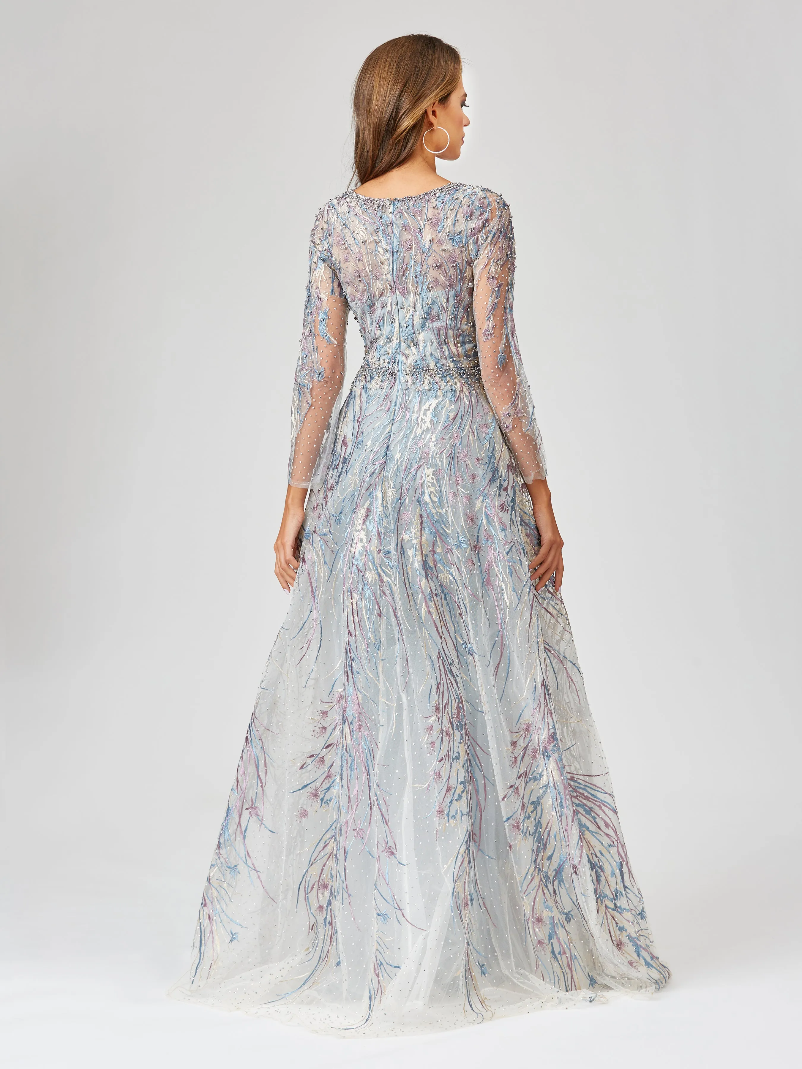 Lara 29452 - Long Sleeve Lace Gown with Overskirt