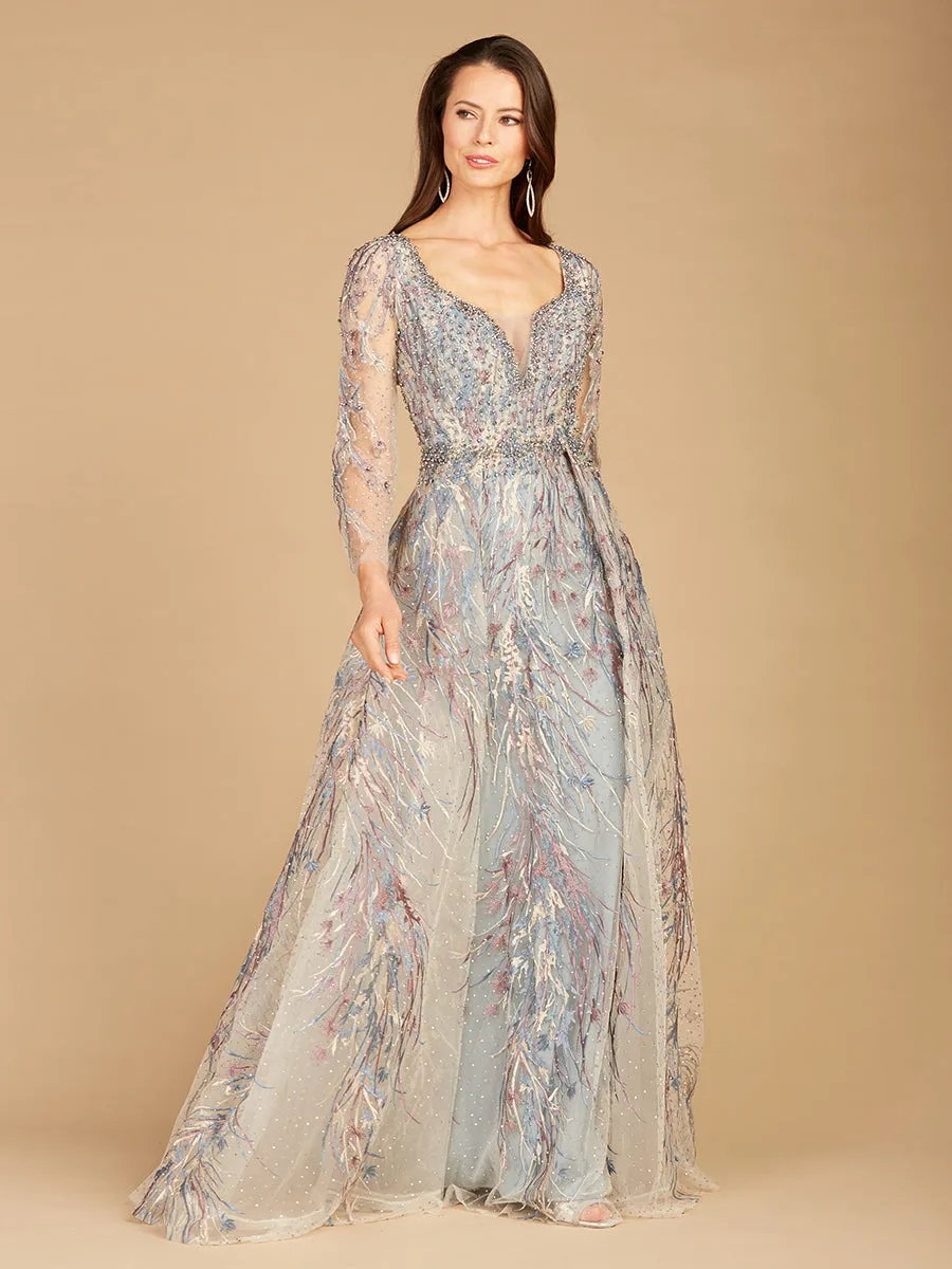 Lara 29452 - Long Sleeve Lace Gown with Overskirt