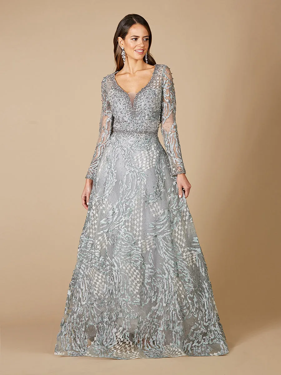Lara 29471- Long Sleeve Lace Ballgown with V-Neckline OUTLET