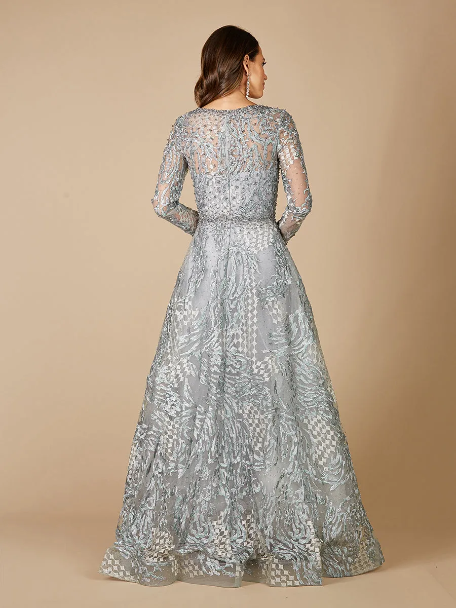 Lara 29471- Long Sleeve Lace Ballgown with V-Neckline OUTLET