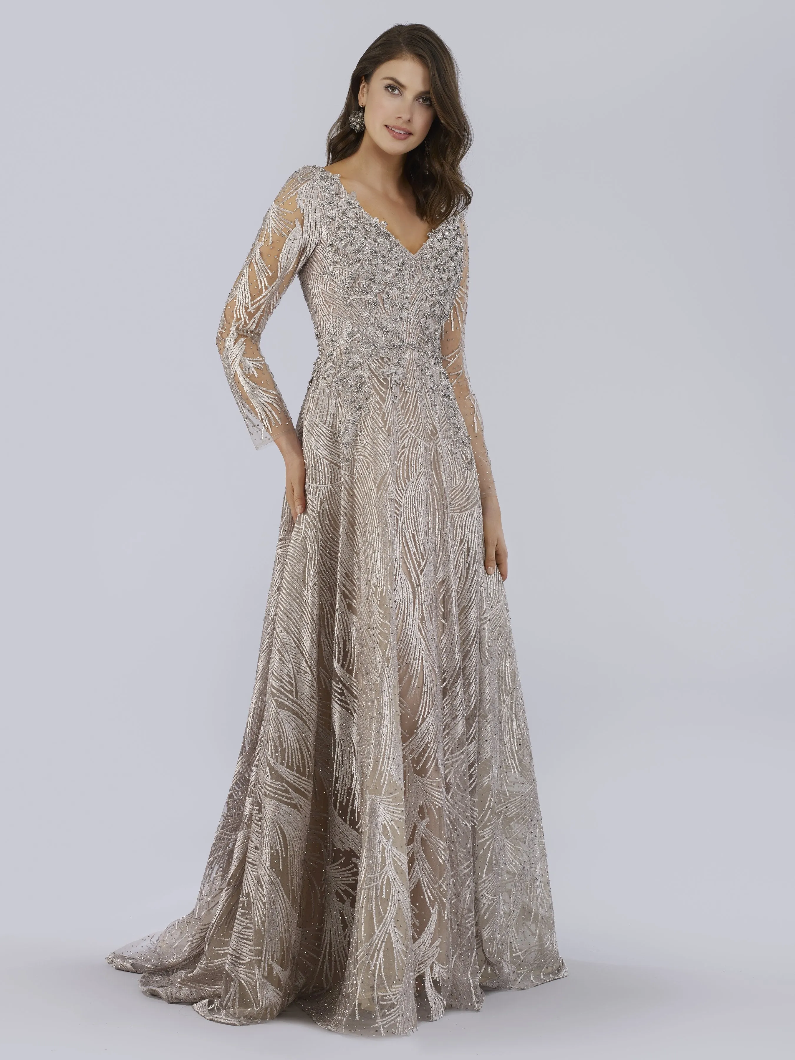 Lara 29753 - Long Sleeves Beaded Ballgown