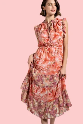 Lemon Beautiful Floral Tiered Sun Dress