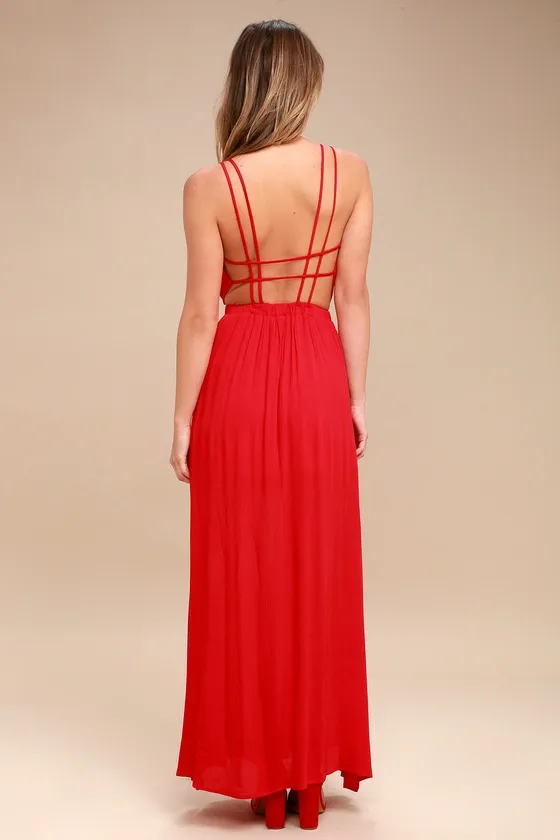 Lost in Paradise Red Maxi Dress