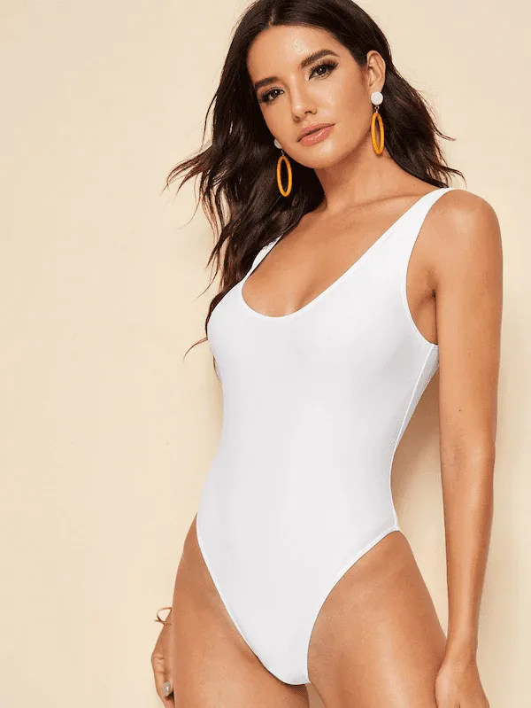 Low Back Solid One Piece Swimsuit