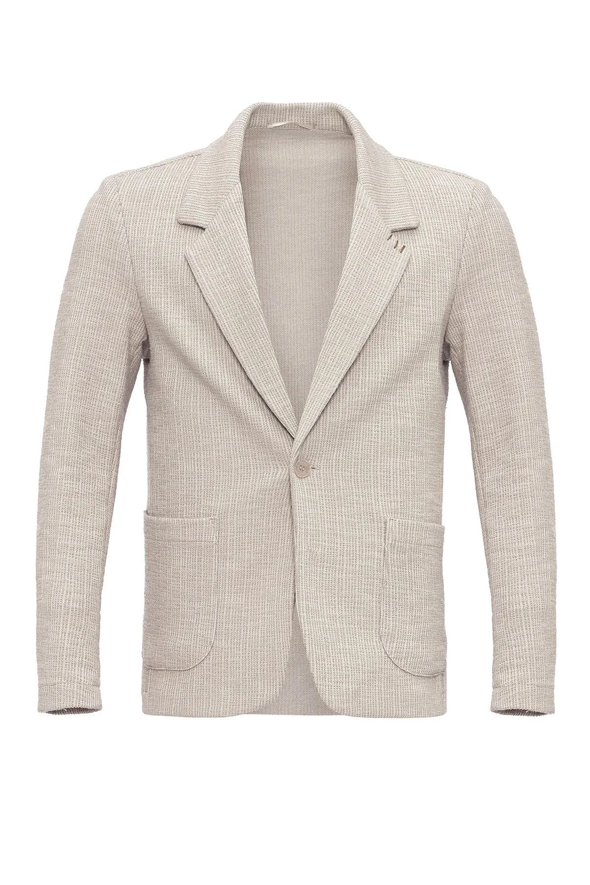 Men's Beige Textured Plain  Blazer - Wessi