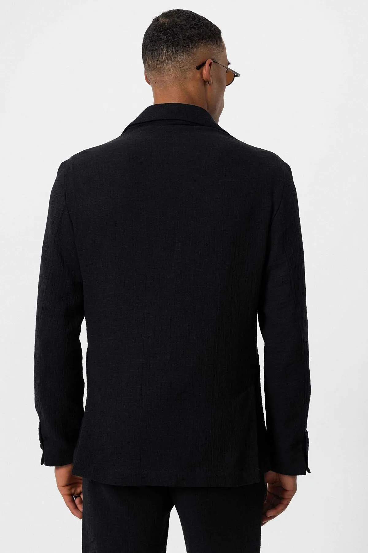 Men's Black Plain Pocketed Blazer Jacket - Wessi