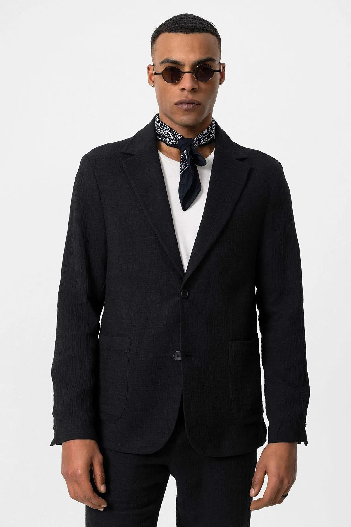 Men's Black Plain Pocketed Blazer Jacket - Wessi