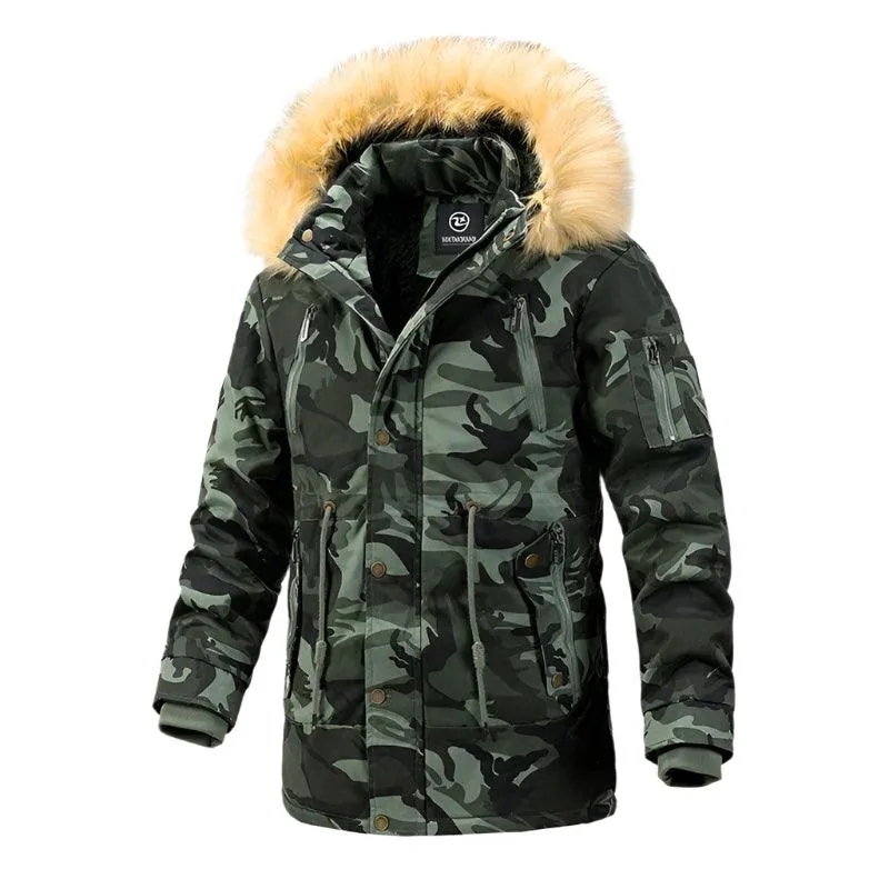 Men's Camouflage Winter Parka - Removable Hood Fleece Thickened Coat