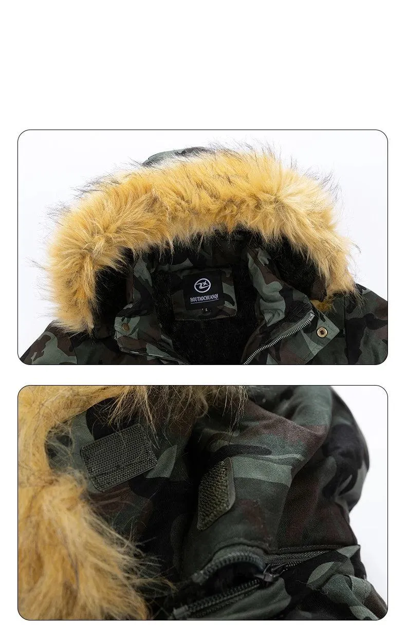 Men's Camouflage Winter Parka - Removable Hood Fleece Thickened Coat