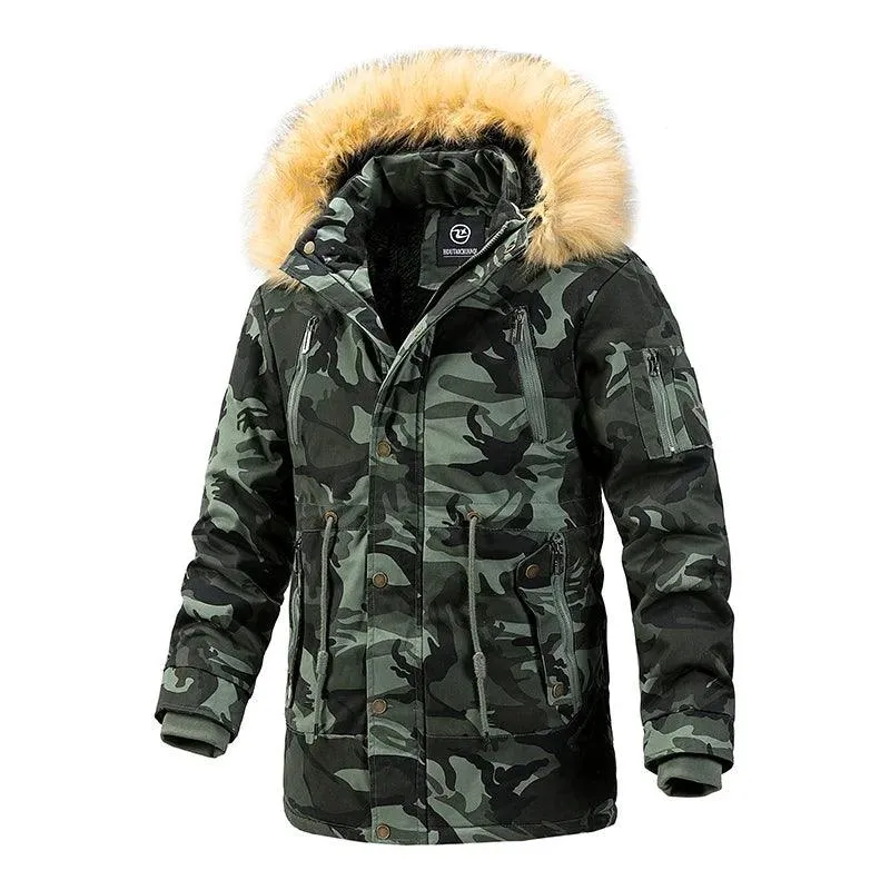 Men's Camouflage Winter Parka - Removable Hood Fleece Thickened Coat