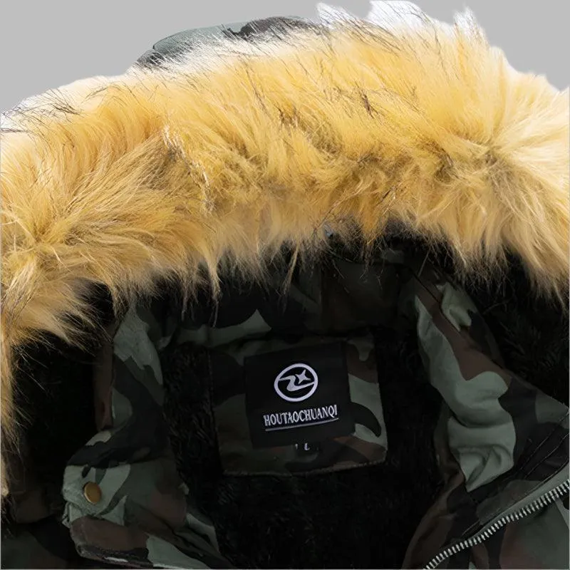 Men's Camouflage Winter Parka - Removable Hood Fleece Thickened Coat