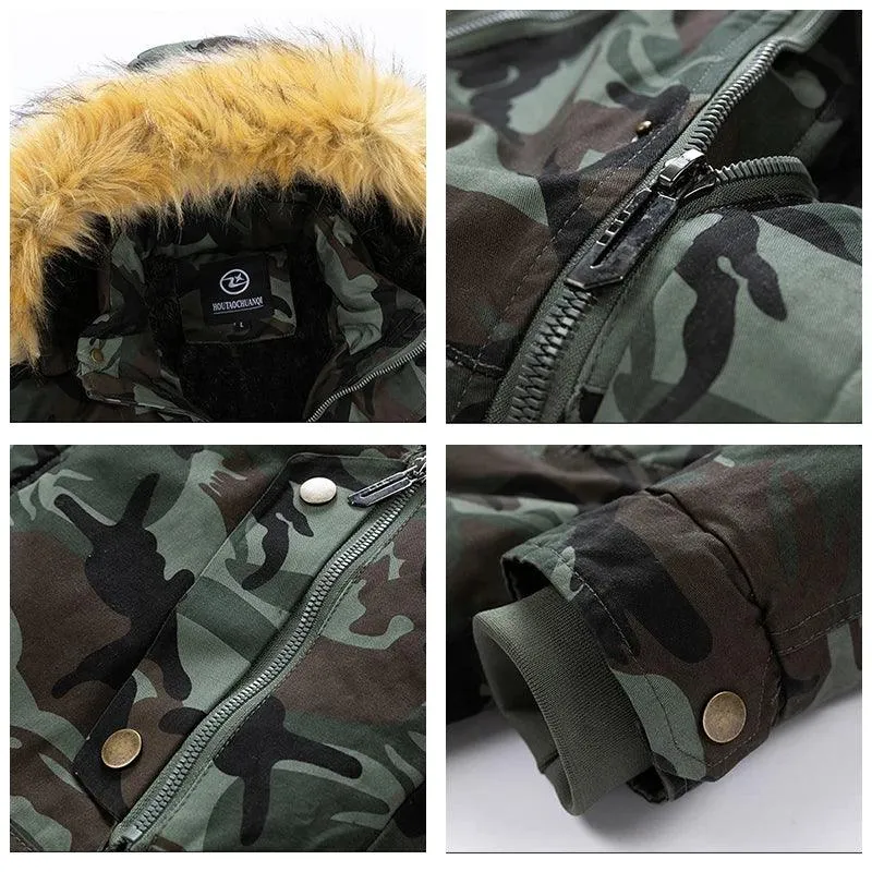 Men's Camouflage Winter Parka - Removable Hood Fleece Thickened Coat