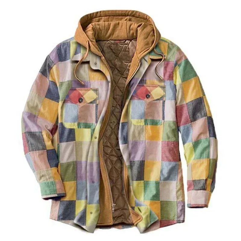 Men’s Hooded Plaid Parka Jacket | Full Sleeve Casual Zipper Coat for Autumn & Winter