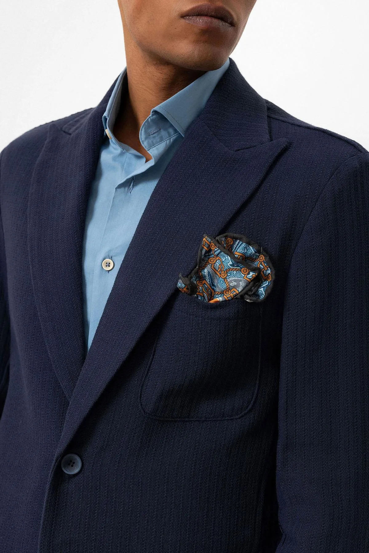 Men's Navy Blue Pocketed Plain Blazer Jacket - Wessi