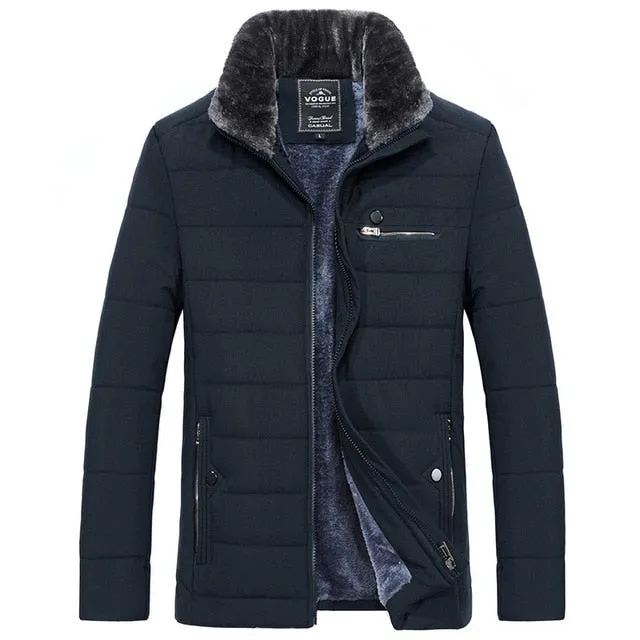 Men's Warm Jacket Winter Parka Fur Collar Windbreaker Cotton Padded