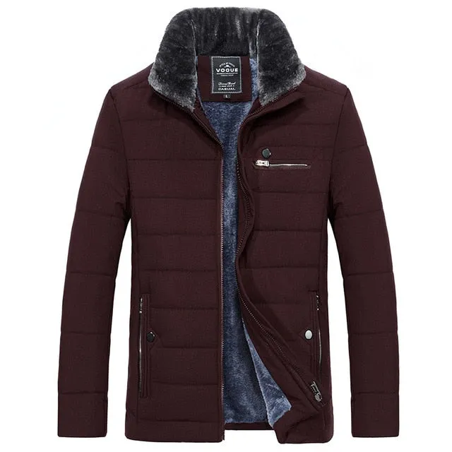 Men's Warm Jacket Winter Parka Fur Collar Windbreaker Cotton Padded