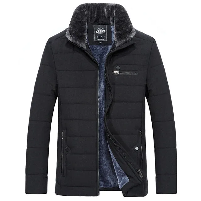 Men's Warm Jacket Winter Parka Fur Collar Windbreaker Cotton Padded