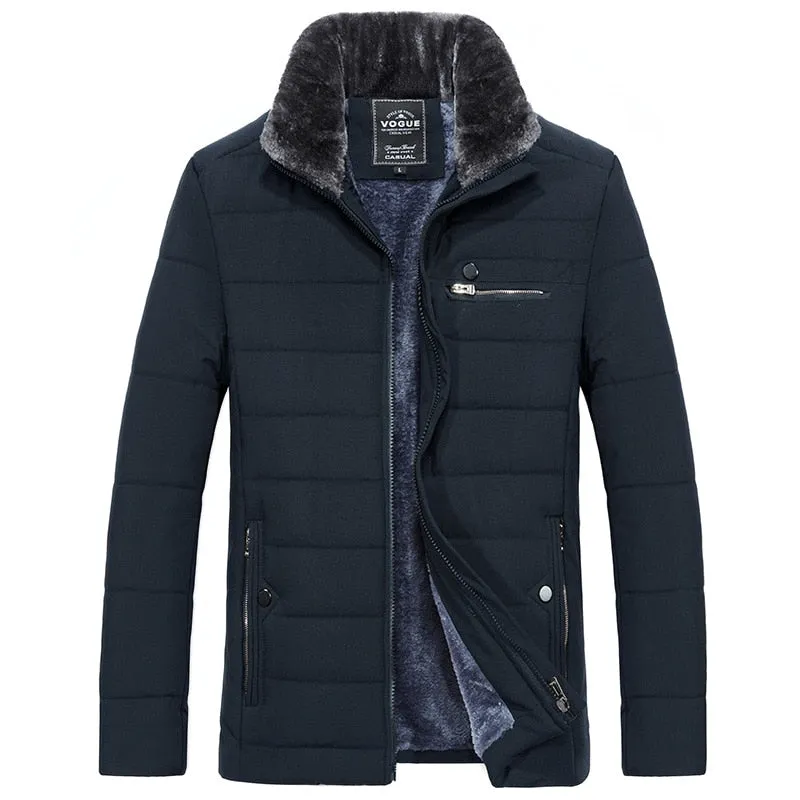 Men's Warm Jacket Winter Parka Fur Collar Windbreaker Cotton Padded