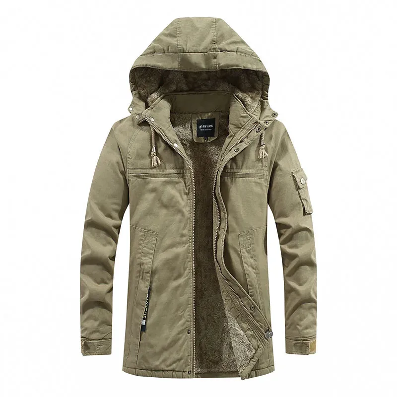 Men’s Winter Hooded Parka, Waterproof, Fleece Cotton Jacket, Casual Fashion Outwear