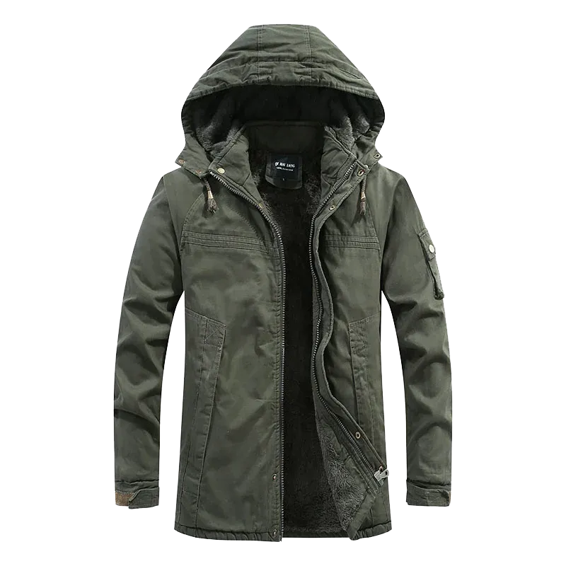 Men’s Winter Hooded Parka, Waterproof, Fleece Cotton Jacket, Casual Fashion Outwear