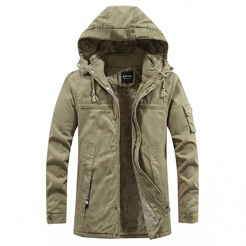Men’s Winter Hooded Parka, Waterproof, Fleece Cotton Jacket, Casual Fashion Outwear