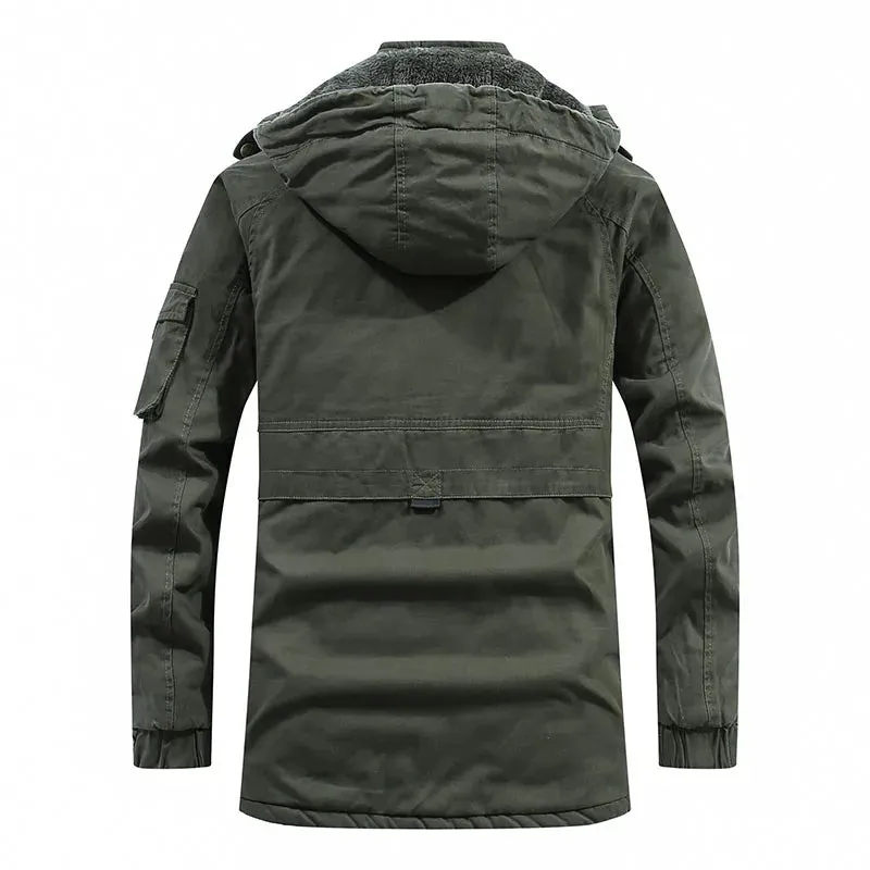 Men’s Winter Hooded Parka, Waterproof, Fleece Cotton Jacket, Casual Fashion Outwear