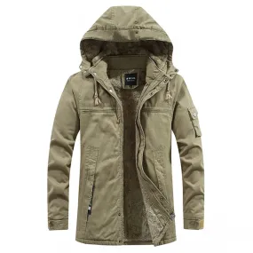 Men’s Winter Hooded Parka, Waterproof, Fleece Cotton Jacket, Casual Fashion Outwear