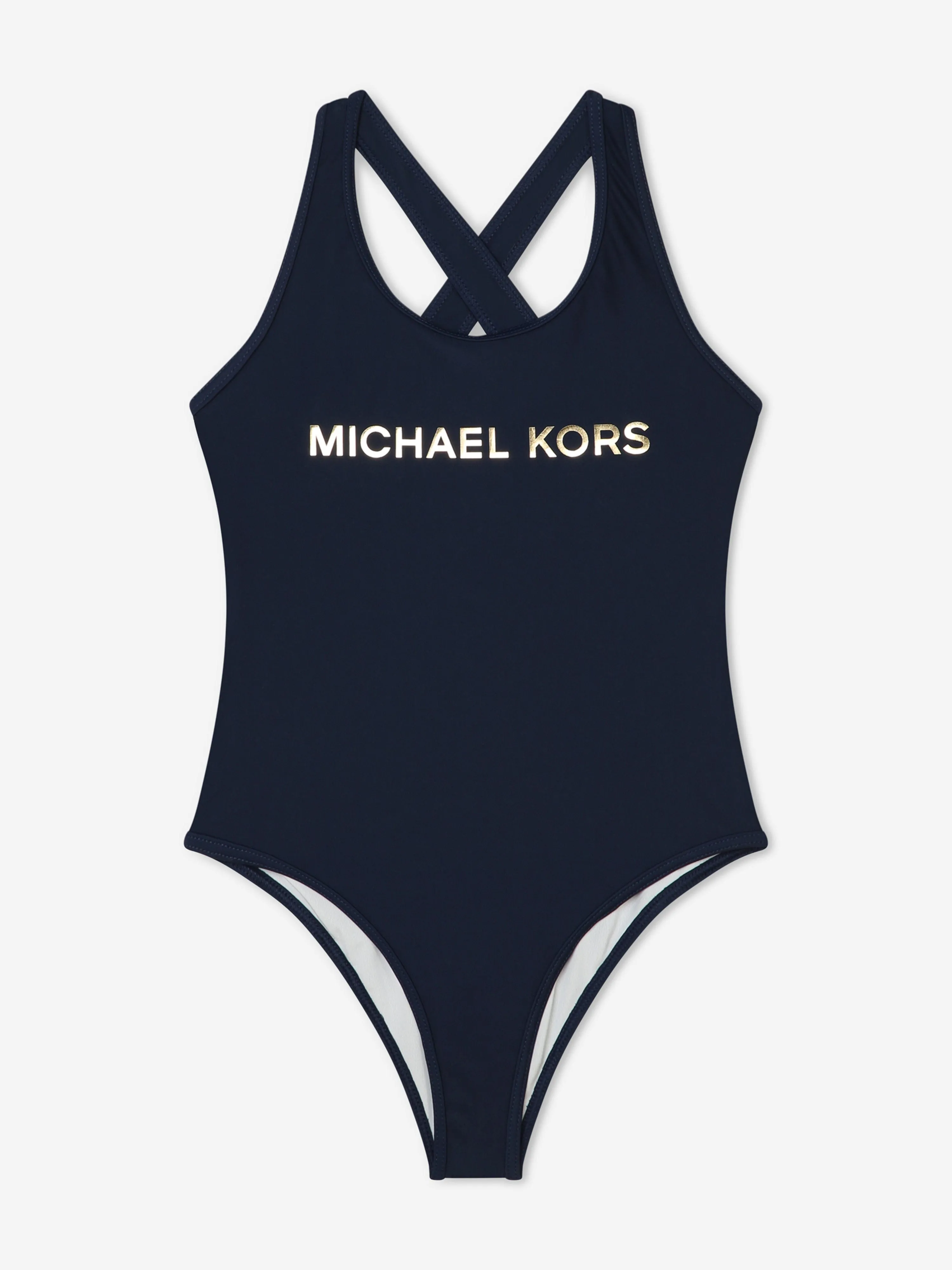 Michael Kors Girls Logo Print Swimsuit in Navy