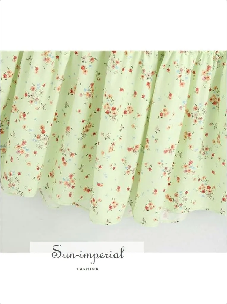 Mint Green Floral Print Tassel Tie Halter Sleeveless Backless Midi Dress with Ruffle detail