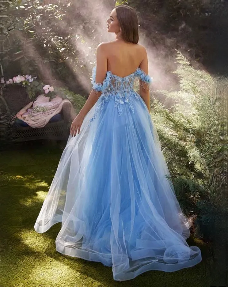 Nathalia Off Shoulder Corset Gown - Paris Blue