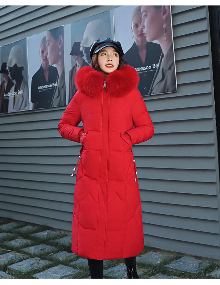 New Plus Size Down Cotton Coat for Women - Long Winter Puffer Parka, Thick Warm Hooded Jacket with Zipper Overcoat