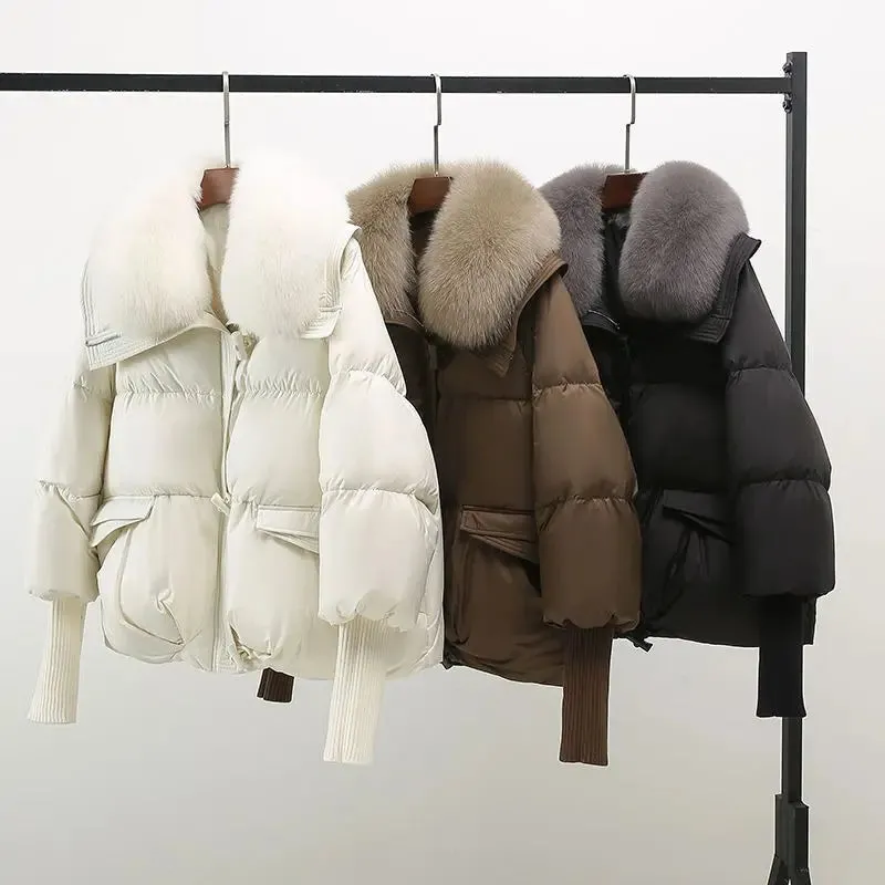 New Women's Winter Short Padded Jacket - Thick Cotton Parka with Fur Collar | Casual Black Outerwear