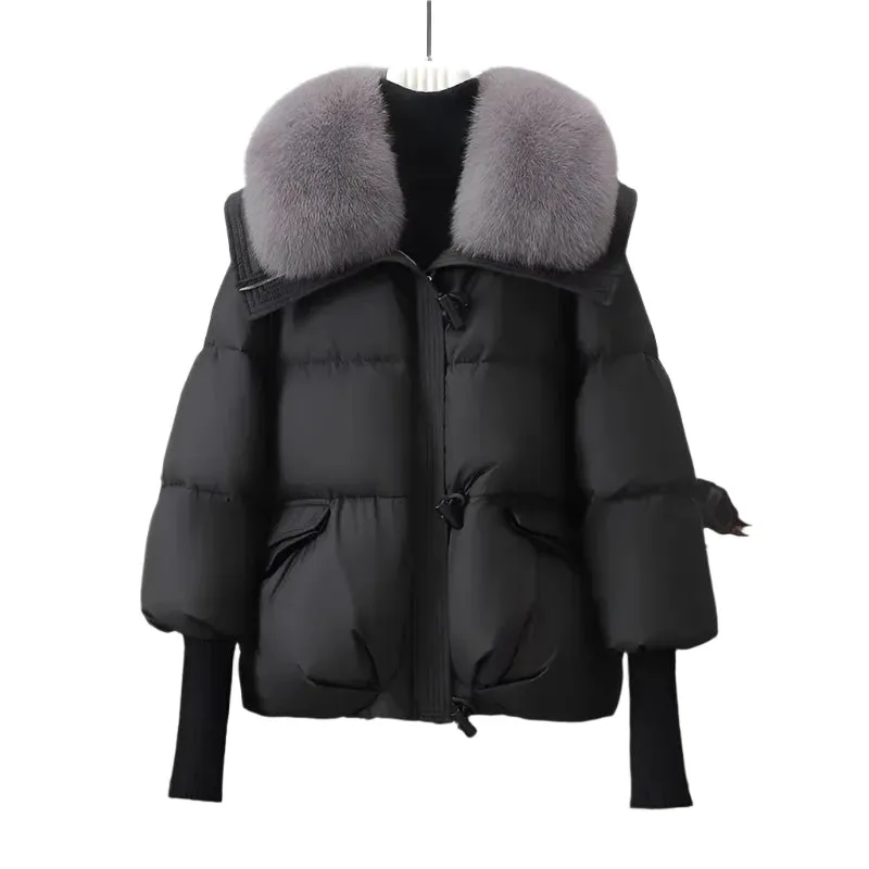New Women's Winter Short Padded Jacket - Thick Cotton Parka with Fur Collar | Casual Black Outerwear