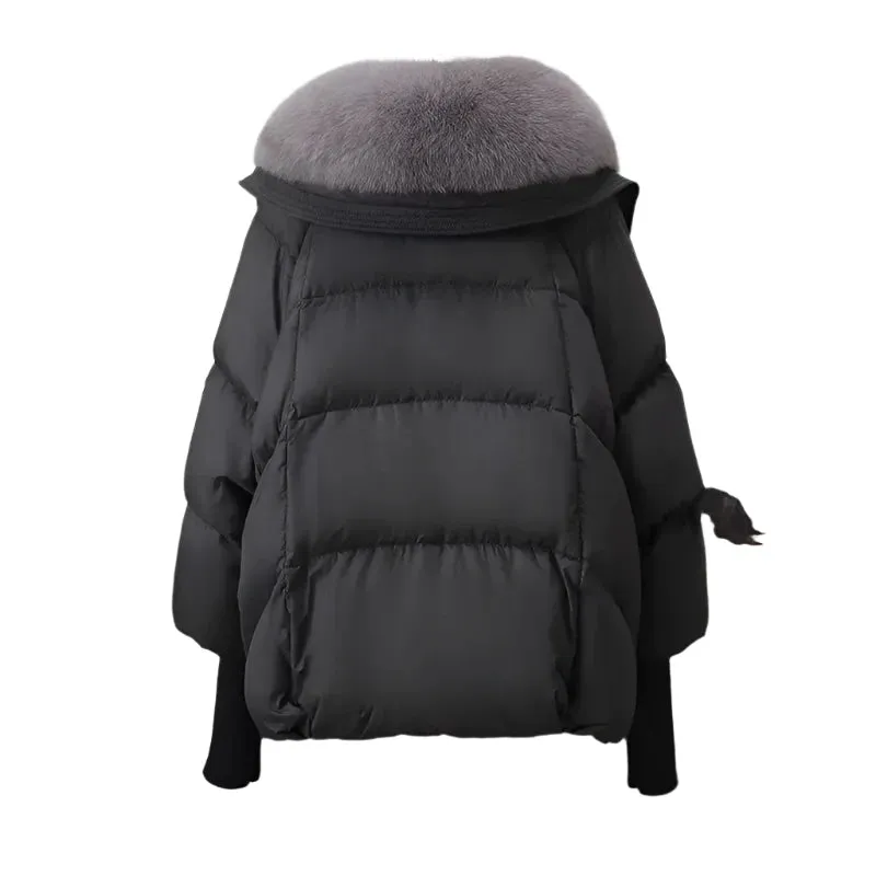 New Women's Winter Short Padded Jacket - Thick Cotton Parka with Fur Collar | Casual Black Outerwear