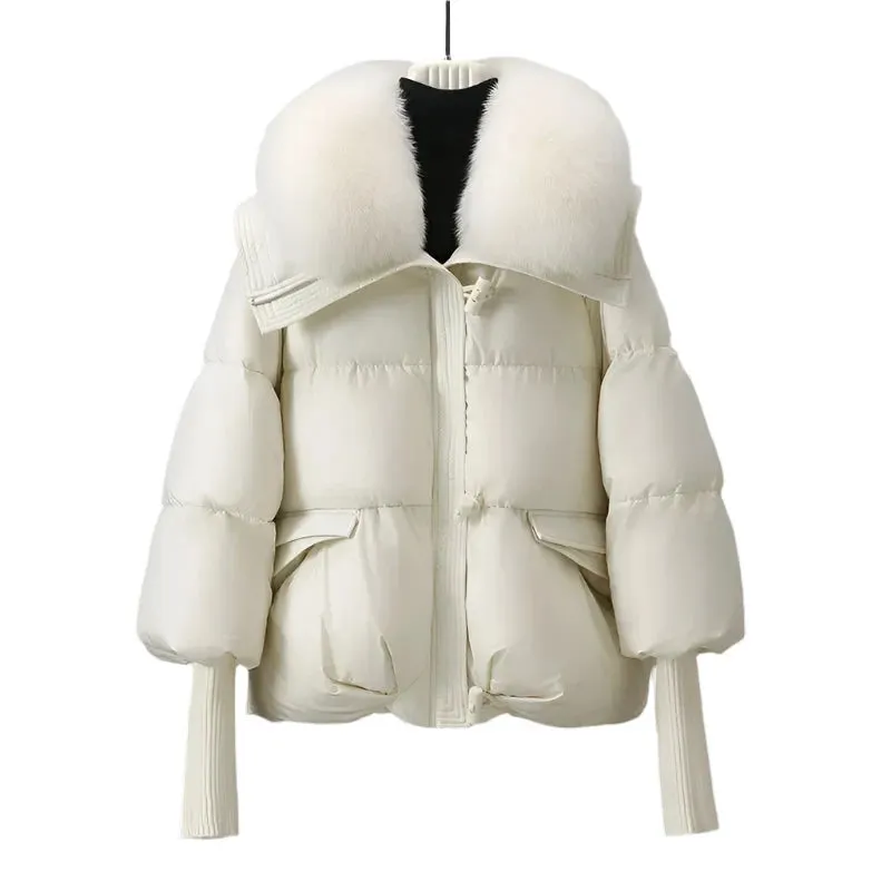 New Women's Winter Short Padded Jacket - Thick Cotton Parka with Fur Collar | Casual Black Outerwear