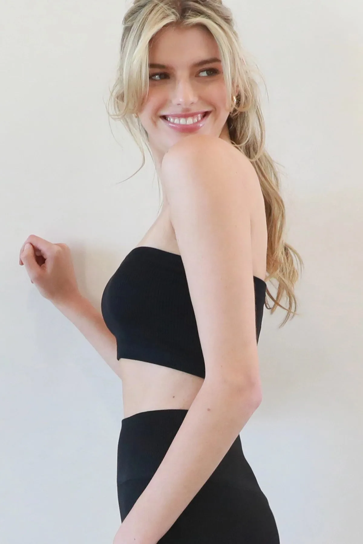 NIKIBIKI Ribbed Bandeau Top - White, Black or Stone