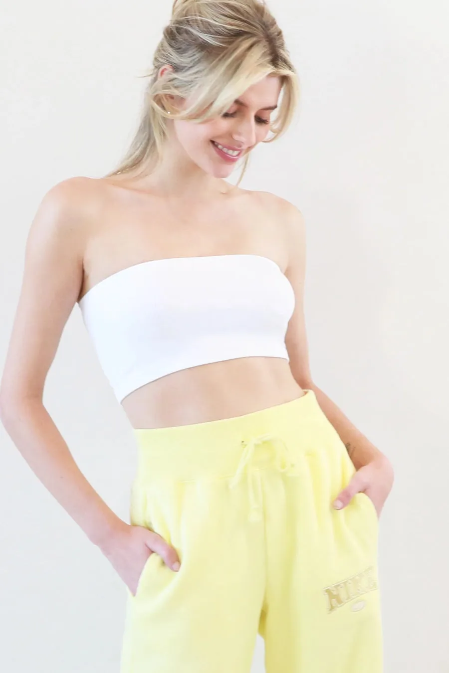 NIKIBIKI Ribbed Bandeau Top - White, Black or Stone