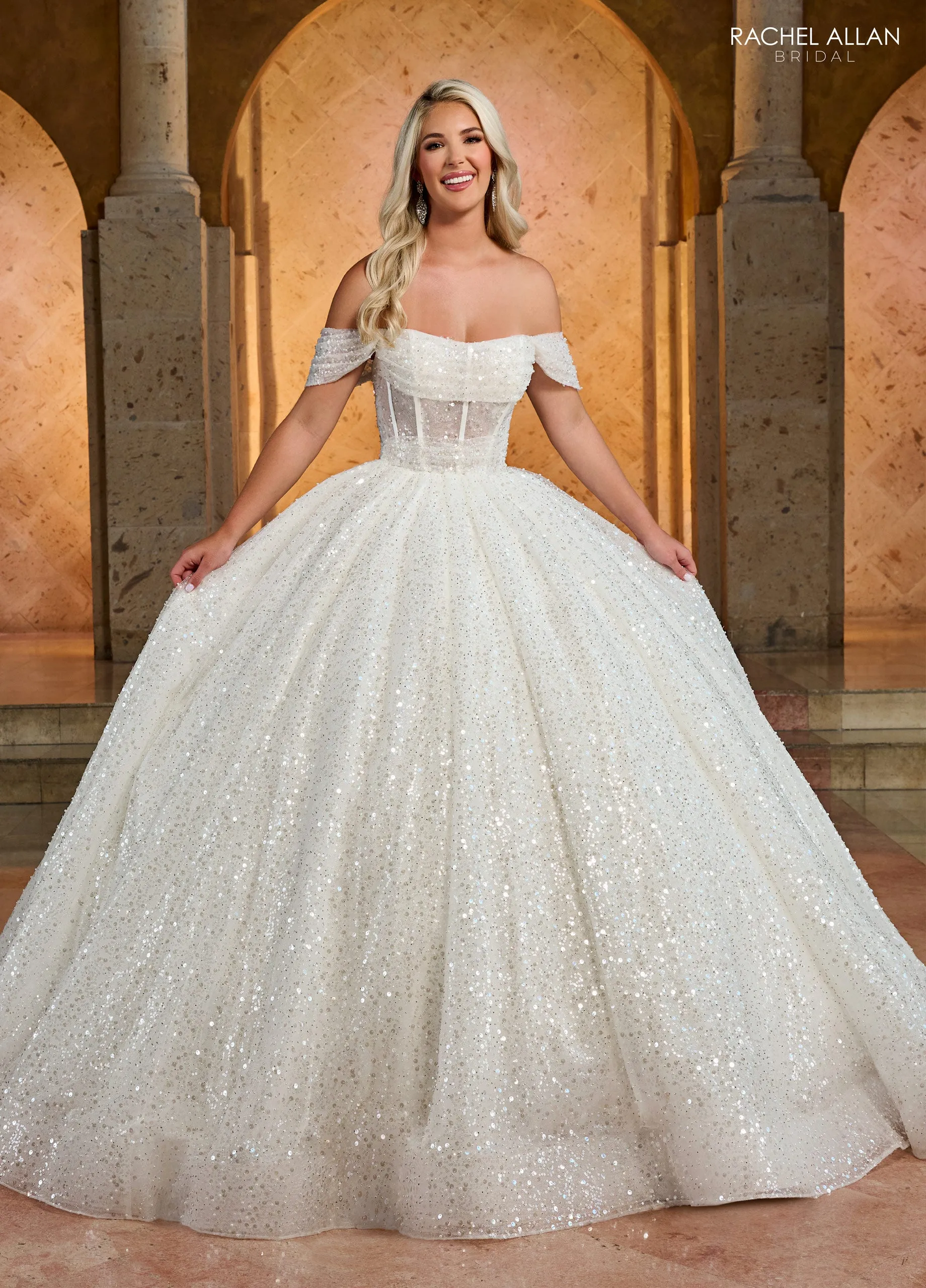 Off Shoulder Corset Bridal Gown by Rachel Allan RB6134