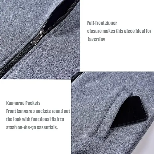 OHSNMAKSL Men's Full Zip Hoodie Fleece Jacket Sweatshirt Lined work coat 21-M-WY-02#Bluegray-L