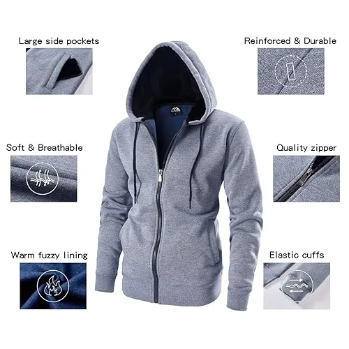 OHSNMAKSL Men's Full Zip Hoodie Fleece Jacket Sweatshirt Lined work coat 21-M-WY-02#Bluegray-L