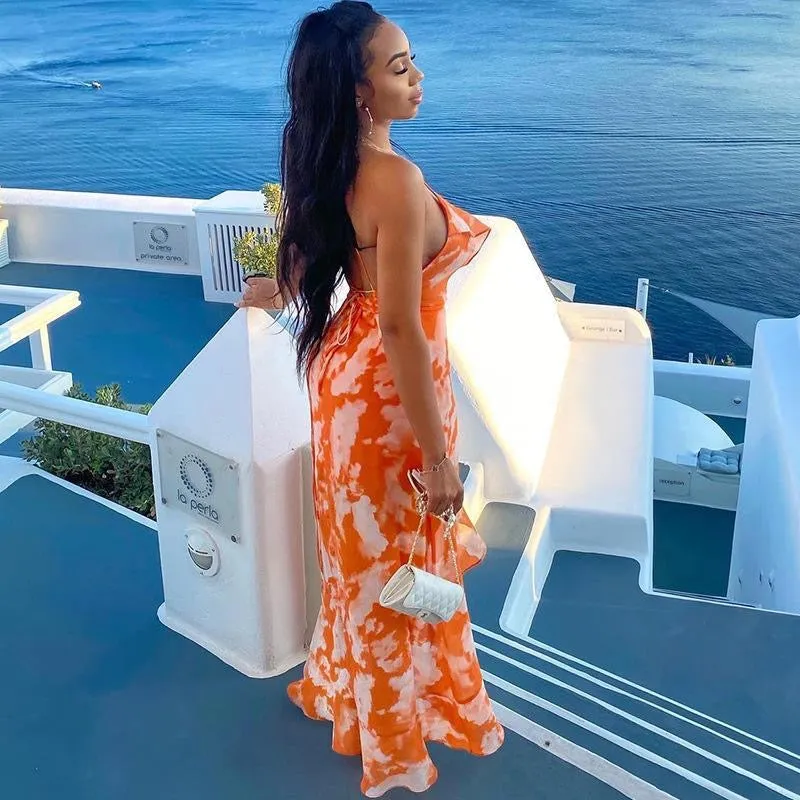 Orange Tie-Dye Maxi Dress – Summer Beachwear