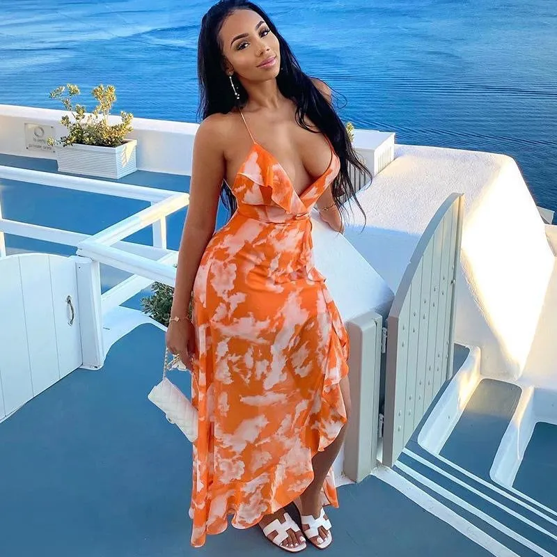 Orange Tie-Dye Maxi Dress – Summer Beachwear
